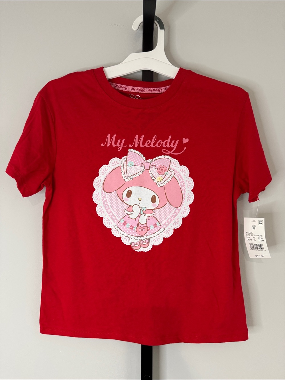 Sanrio My Melody Red Tee with Pink Graphic Kids Medium New NWT